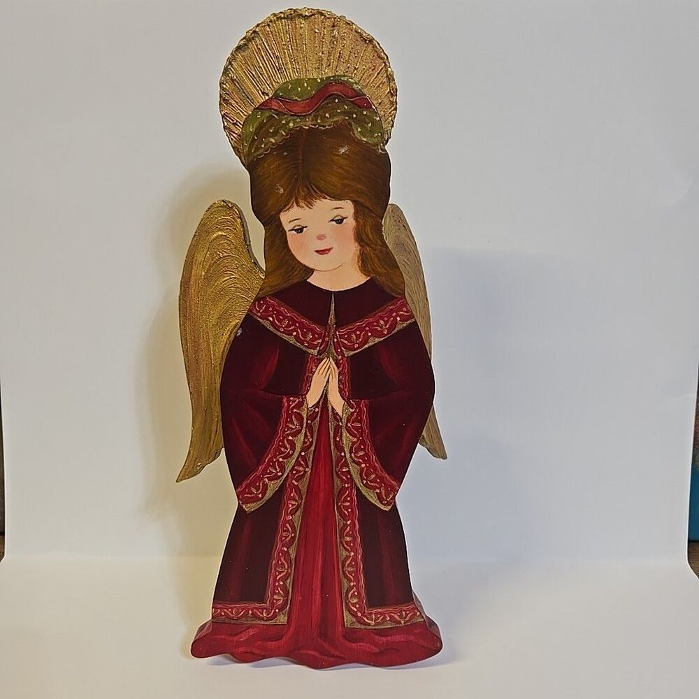 Vintage Carved Wood Angel Wall Hanger Decor Signed K. Balke '80